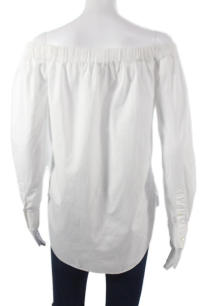 Polo Ralph Lauren Womens White Off Shoulder Basic Blouse Long Sleeve Size S