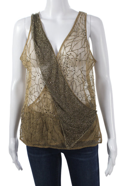 Lauren by Ralph Lauren Women Gold Floral V-Neck Camisole Size M
