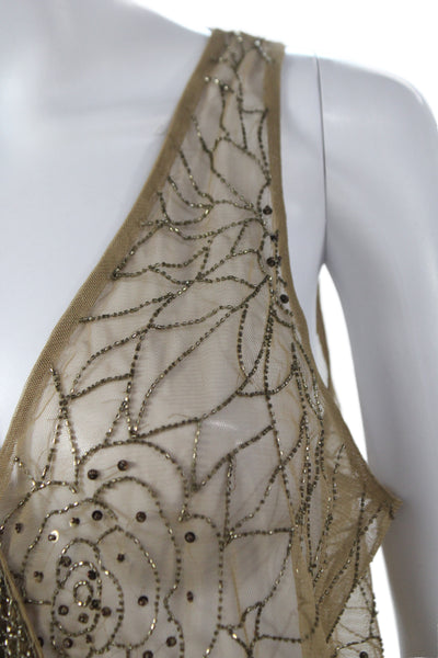 Lauren by Ralph Lauren Women Gold Floral V-Neck Camisole Size M