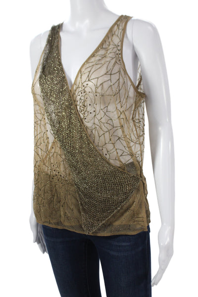 Lauren by Ralph Lauren Women Gold Floral V-Neck Camisole Size M