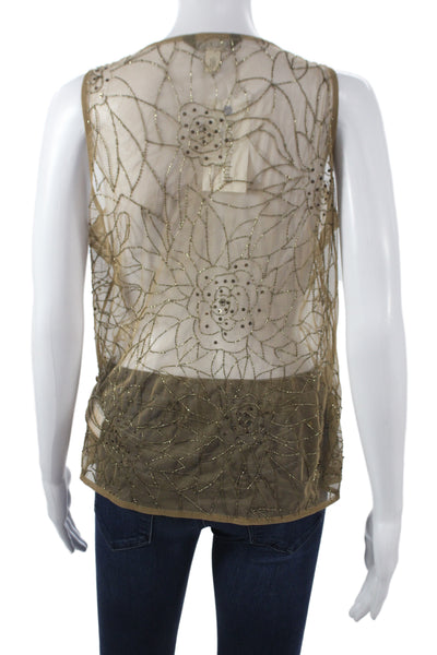 Lauren by Ralph Lauren Women Gold Floral V-Neck Camisole Size M