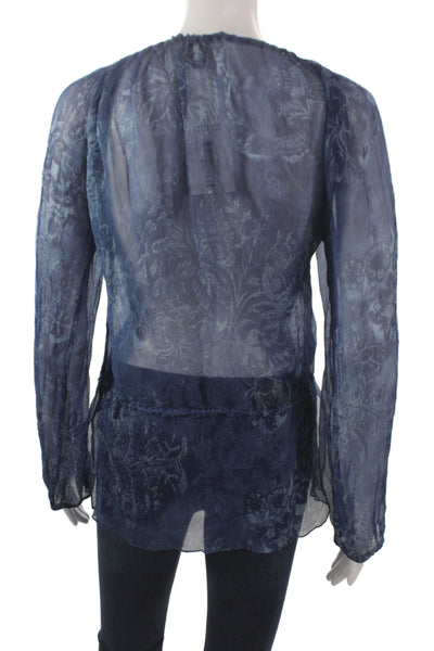 Ralph Lauren Black Label Womens Blue Bohemian Tunic Blouse Long Sleeve Size M
