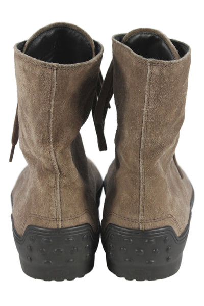 Tods Womens Lace Up Block Heel Suede Ankle Boots Brown Black Size 37.5