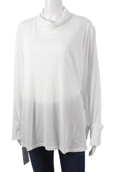 J Crew Women White Jersey Cowl Neck Long Sleeve T-Shirt 100% Cotton Size 3X