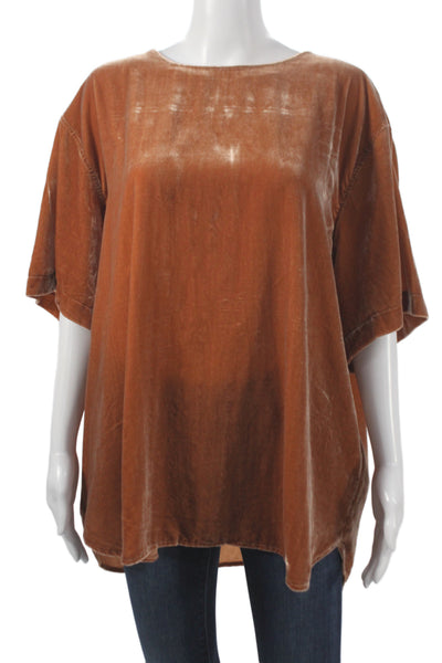 Banana Republic Women Tunic Brown Round Neck Short Sleeve Viscose Size 2XL
