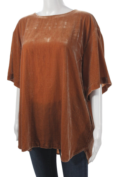 Banana Republic Women Tunic Brown Round Neck Short Sleeve Viscose Size 2XL