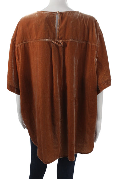 Banana Republic Women Tunic Brown Round Neck Short Sleeve Viscose Size 2XL