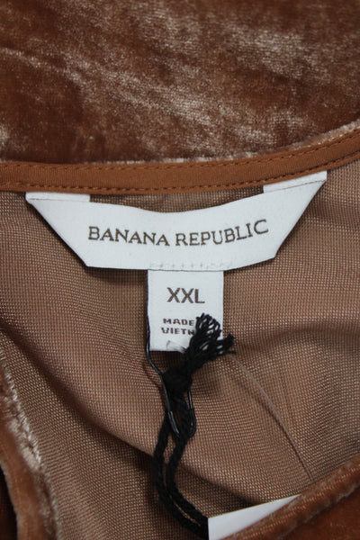Banana Republic Women Tunic Brown Round Neck Short Sleeve Viscose Size 2XL