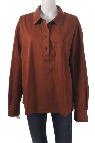 Banana Republic Womens Tunic Blouse Brown Collared Cotton Long Sleeve Size 2XL