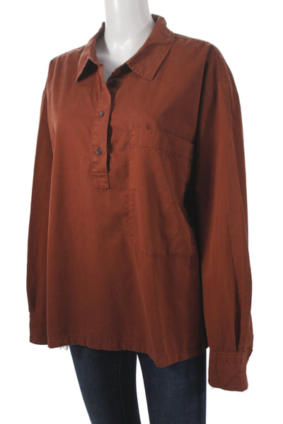 Banana Republic Womens Tunic Blouse Brown Collared Cotton Long Sleeve Size 2XL