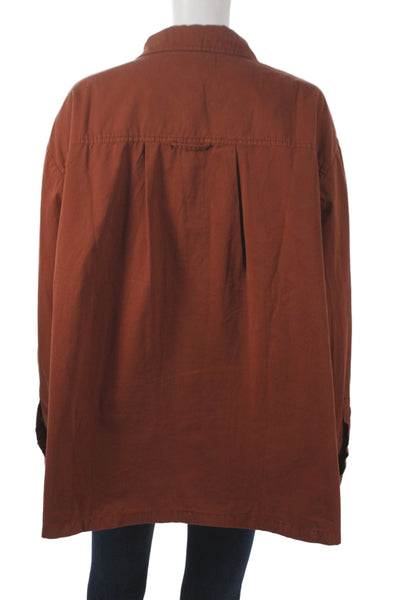 Banana Republic Womens Tunic Blouse Brown Collared Cotton Long Sleeve Size 2XL