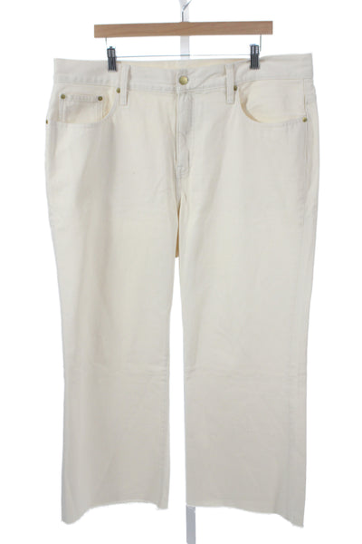 J Crew Women Straight High Rise Ivory Cotton Jeans Button Size 34