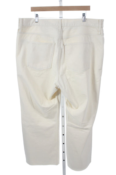 J Crew Women Straight High Rise Ivory Cotton Jeans Button Size 34