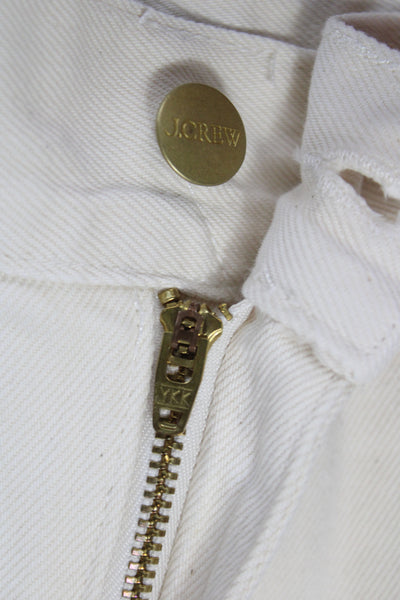 J Crew Women Straight High Rise Ivory Cotton Jeans Button Size 34