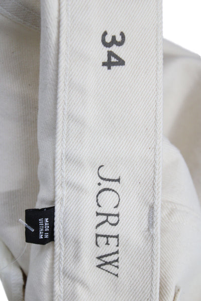 J Crew Women Straight High Rise Ivory Cotton Jeans Button Size 34