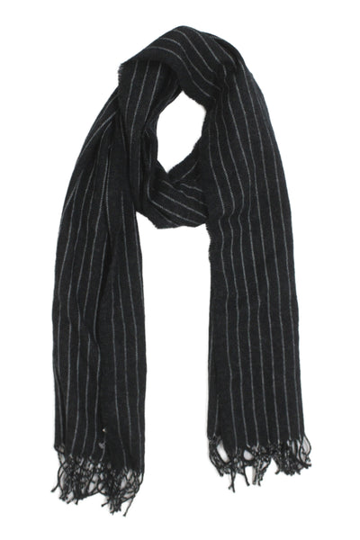 J Crew Unisex Audlts Wool Striped Fringe Trim Scarf Black 76X16"