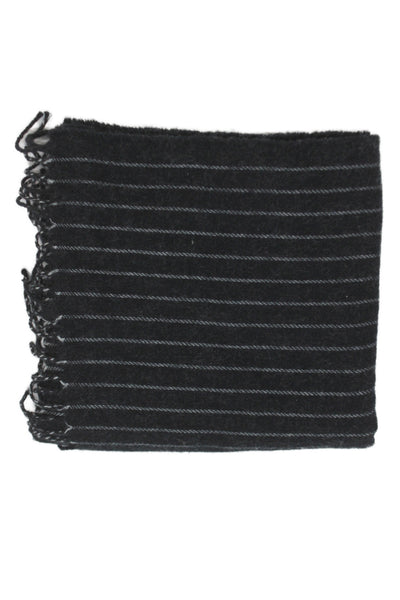 J Crew Unisex Audlts Wool Striped Fringe Trim Scarf Black 76X16"