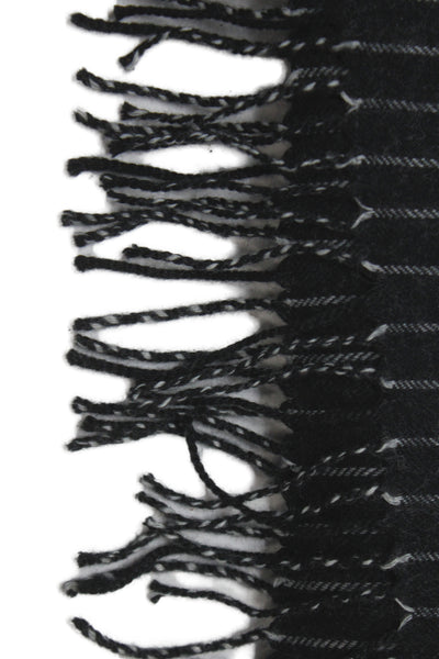 J Crew Unisex Audlts Wool Striped Fringe Trim Scarf Black 76X16"