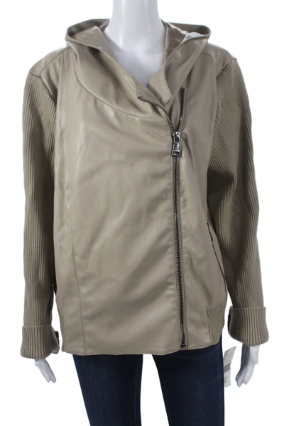Bernardo Womens Biker Jacket Beige Polyurethane Long Sleeve Plus Size 2XL