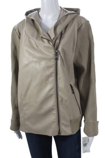 Bernardo Womens Biker Jacket Beige Polyurethane Long Sleeve Plus Size 2XL