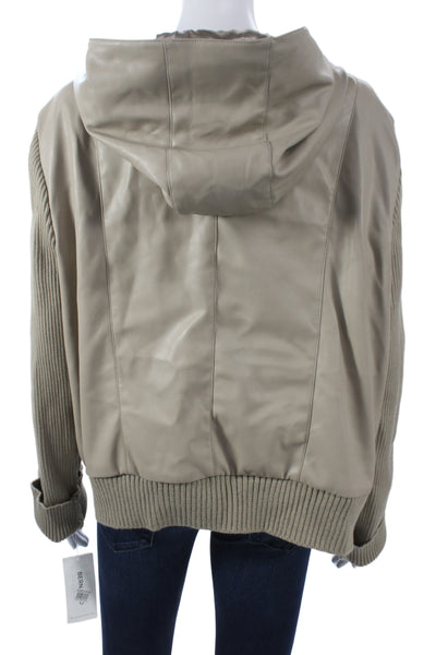 Bernardo Womens Biker Jacket Beige Polyurethane Long Sleeve Plus Size 2XL
