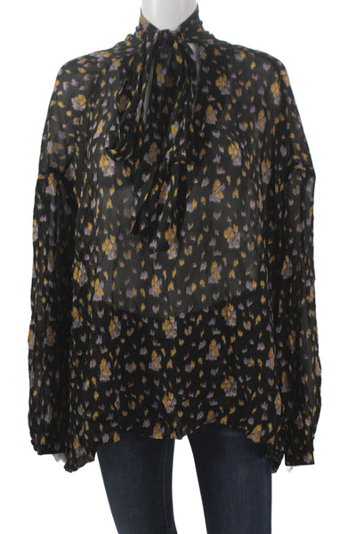 BR Womens Tunic Long Sleeve Black Rayon High Neck Floral Geometric Size 2XL