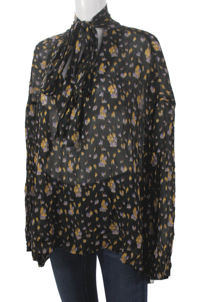BR Womens Tunic Long Sleeve Black Rayon High Neck Floral Geometric Size 2XL