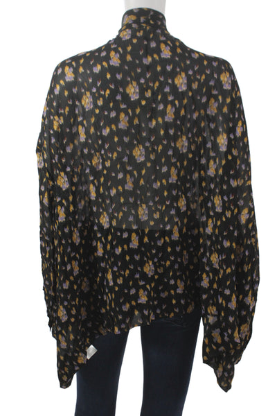 BR Womens Tunic Long Sleeve Black Rayon High Neck Floral Geometric Size 2XL