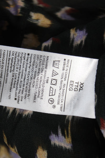 BR Womens Tunic Long Sleeve Black Rayon High Neck Floral Geometric Size 2XL