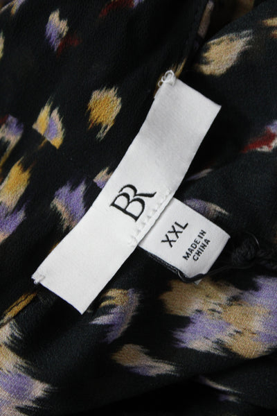 BR Womens Tunic Long Sleeve Black Rayon High Neck Floral Geometric Size 2XL