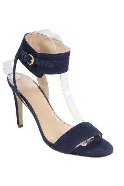 J Crew Women's Suede Buckle  Ankle Strap Gold Hardware Sandals  Blue Size 7
