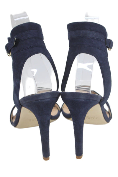 J Crew Women's Suede Buckle  Ankle Strap Gold Hardware Sandals  Blue Size 7