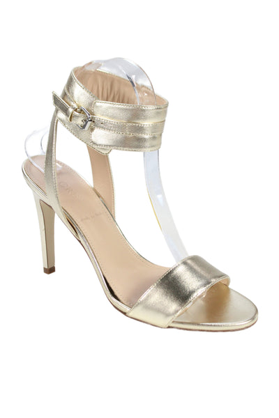 J Crew Womens Metallic Leather Ankle  Gold Hardware  Sandals Gold   Size 7