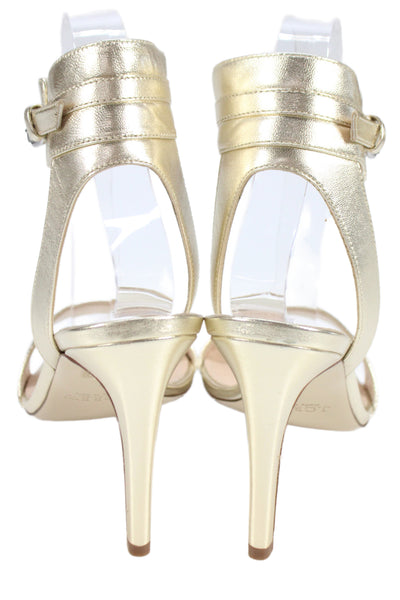 J Crew Womens Metallic Leather Ankle  Gold Hardware  Sandals Gold   Size 7