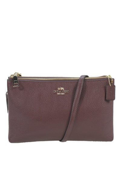 Coach Women's Leather Zippered Crossbody Handbag   Burgundy