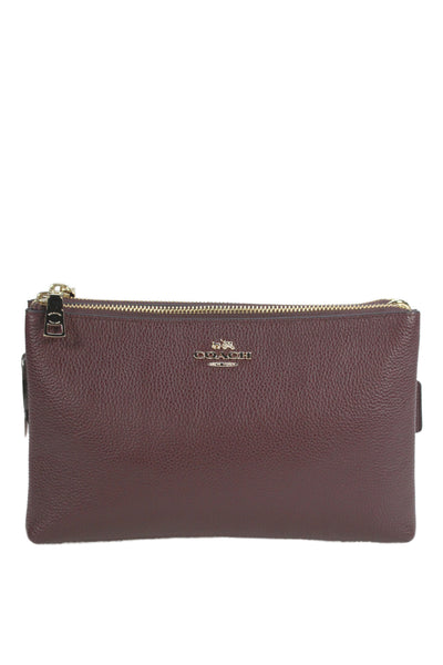 Coach Women's Leather Zippered Crossbody Handbag   Burgundy