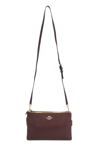 Coach Women's Leather Zippered Crossbody Handbag   Burgundy