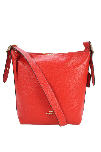 Coach Women's Leather Zippered Crossbody Handbag   Red