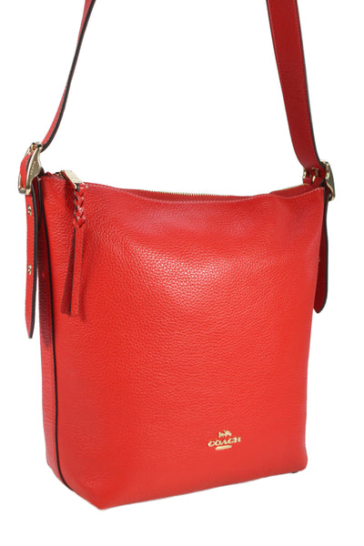 Coach Women's Leather Zippered Crossbody Handbag   Red