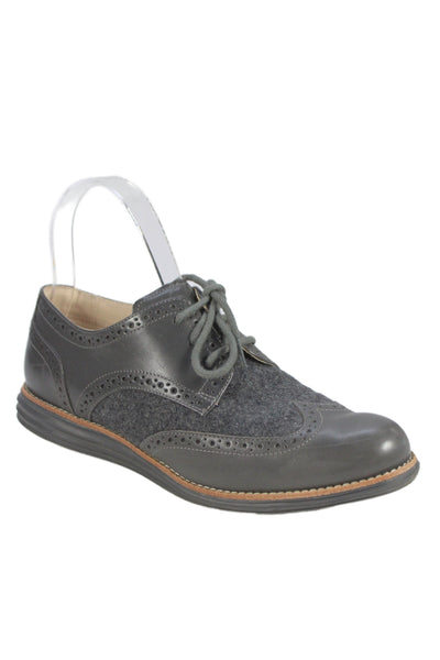 Cole Haan Womens Leather Lunargrand Oxford Flats Grey Size 7 Wide
