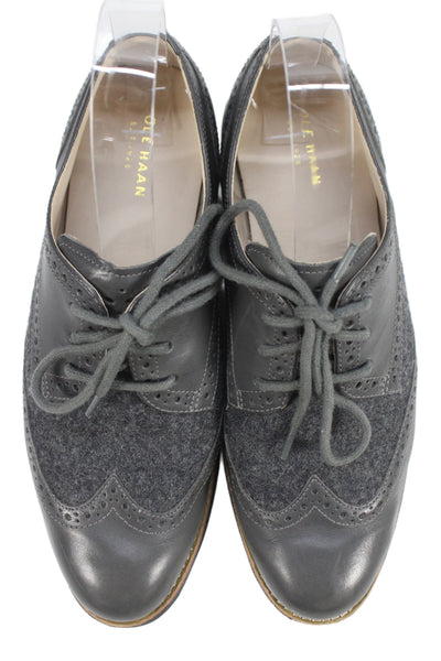 Cole Haan Womens Leather Lunargrand Oxford Flats Grey Size 7 Wide