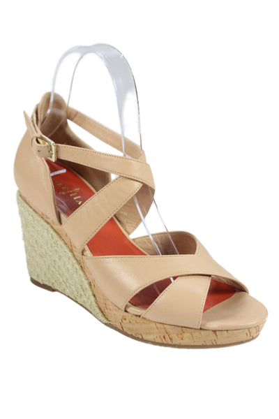 Cole Haan Womens Leather Espadrille Wedge Sandals Beige Size 7 B