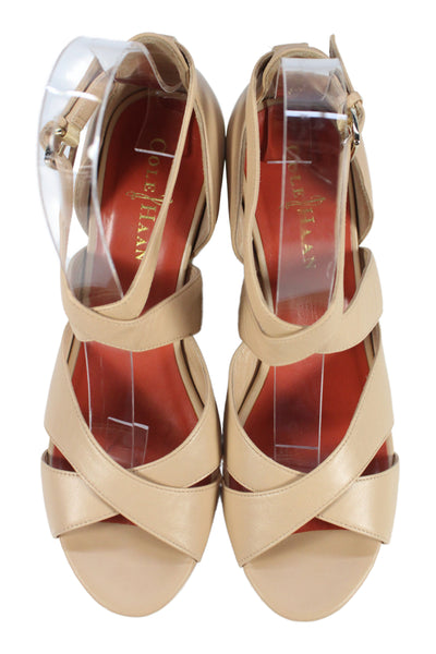 Cole Haan Womens Leather Espadrille Wedge Sandals Beige Size 7 B