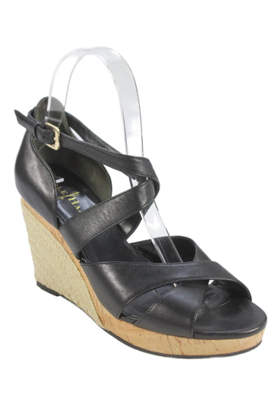 Cole Haan Womens Leather Strappy Espadrille Wedge Sandals Black Size 7 B