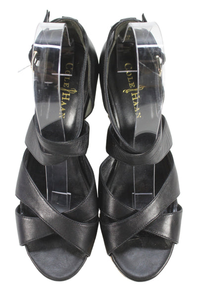 Cole Haan Womens Leather Strappy Espadrille Wedge Sandals Black Size 7 B