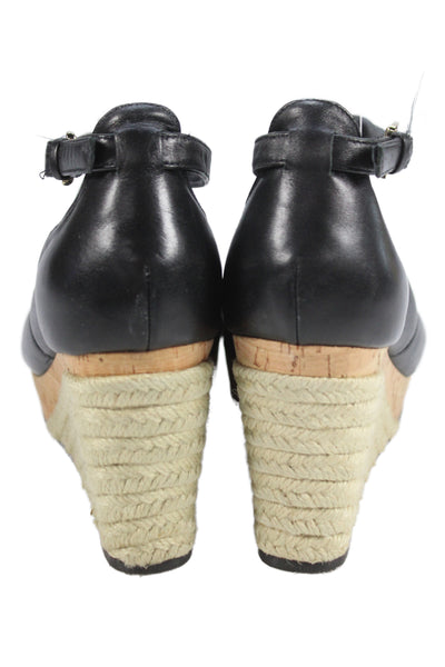 Cole Haan Womens Leather Strappy Espadrille Wedge Sandals Black Size 7 B