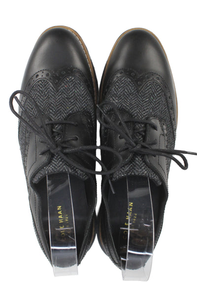 Cole Haan Womens Leather Lace Up Oxford Flats Black Size 7 B
