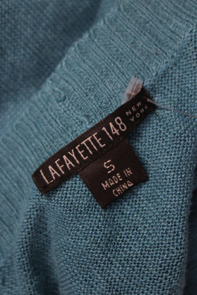Lafayette 148 New York Women Cardigan Blue Linen V Neck 3/4 Sleeve Size S