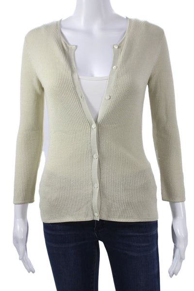 Tse Women Cardigan Silk V-Neck 3/4 Sleeve Beige Size S