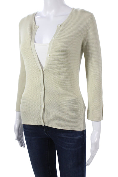 Tse Women Cardigan Silk V-Neck 3/4 Sleeve Beige Size S